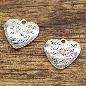 20pcs Heart Charms You are alwasy in my heart Charms Antique Silver Tone 21x20mm cf1950