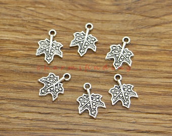 40pcs breloques feuille d'érable petite feuille breloques en vrac ton argent tibétain antique 10x14mm cf4560