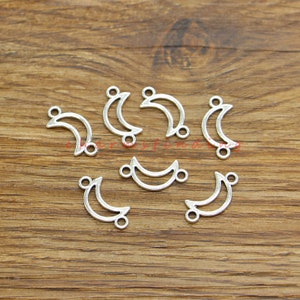 50pcs Crescent New Moon Connector Charms Bulk Connectors Antique Silver Tone 9x18mm cf4752