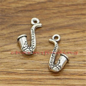 20 peças de amuletos para saxofone, amuletos para música orquestral, tom de prata antigo, 21 x 17 mm cf1616