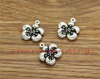 25pcs Flower Charms Antique Silver Tone 14x16mm cf3251