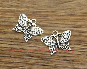 20pcs Butterfly Charms Fly Moth Charms Antique Silver Tone 25x19mm cf3533