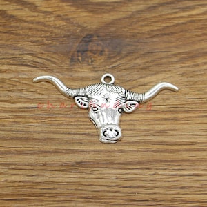 6pcs Cattle Skull Charms  Longhorn Buffalo Charms Antique Silver Tone 61x31mm cf4223