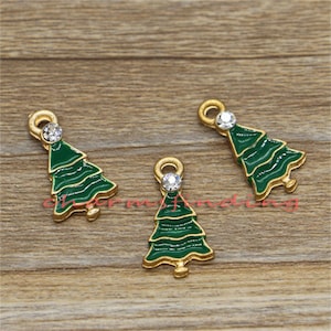 10 breloques pour sapin de Noël, breloques pour arbre, breloques pour les fêtes, breloques en émail plaqué or 11 x 20 mm cf1431