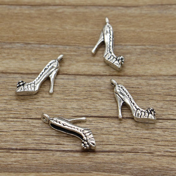 30pcs High Heel Shoe Charms 3D Charms Antique Silver Tone 21x10mm cf2923