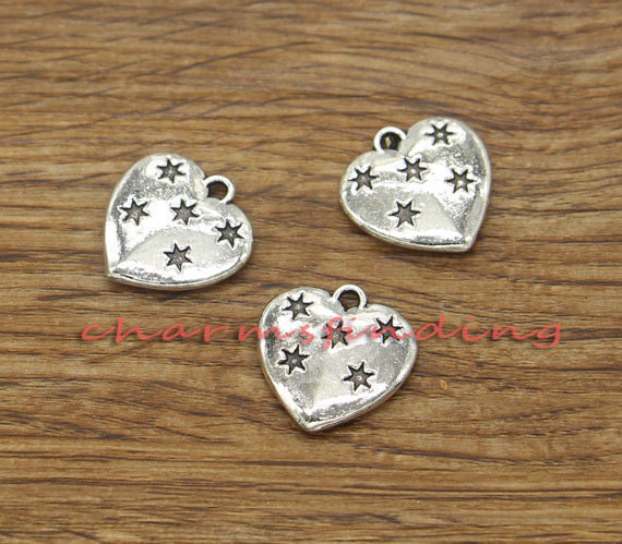 20pcs Flower Heart Charms Valentine Charms Double Sided Charms Antique Silver Tone 18x18mm cf1659