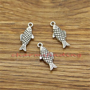 30pcs Fish Charms Charms Antique Silver Tone 9x20mm cf3131
