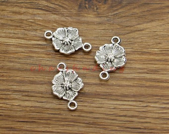 20pcs Flower Connector Charms Pulm Flower Charm Antique Silver Tone 15x24mm cf4251