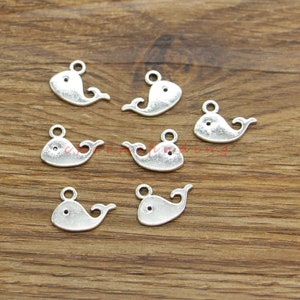 50pcs Whale Charms Marine Life Sea Ocean Bulk Charms Antique Silver Tone 12x16mm cf4578