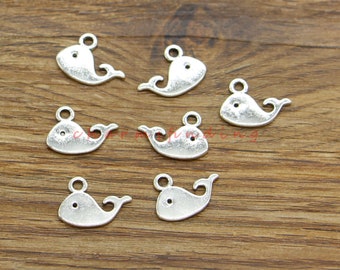 50pcs Whale Charms Marine Life Sea Ocean Bulk Charms Antique Silver Tone 12x16mm cf4578