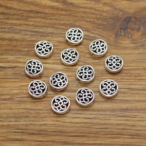 30pcs Knot Flower Beads Charms Double Sided Beads Antique Silver Tone 10x11x4mm 1mm hole approx cf3948