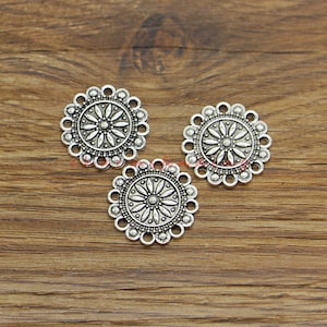 15pcs Round Sunflower Connectors Charms Multi Holes Connectors Antique Silver Charms 20x20mm cf4665