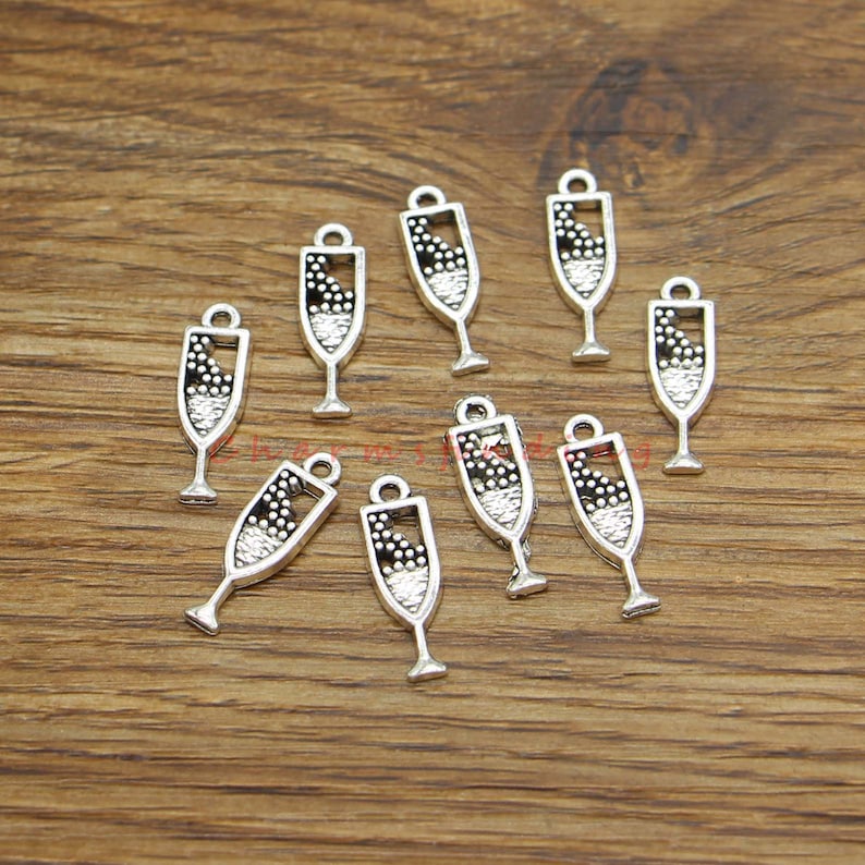 50pcs Wine Glass Cup Charms Drink Goblet Charms Antique Silver Etsy