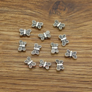 50pcs Silver Metal Heart Butterfly Beads Spacers Antique Silver Tone Beads 10x7x3mm 1mm hole beads cf3969