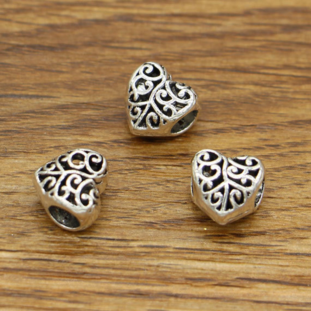 20pcs Silver Metal Heart Beads Large Hole European Bead Etsy UK