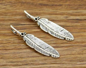 15pcs Large Feather Charms Bird Feather Charm Antique Silver Tone 8x39mm cf2738