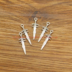 50pcs Bulk Small Sword Charms Pendants Wholesale Diy Craft Supplies Antique Silver Tone 9x29mm cf5156