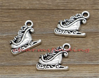 30pcs Santa Sleigh Charms Christmas Charms Antique Silver Tone 18x19mm cf1846