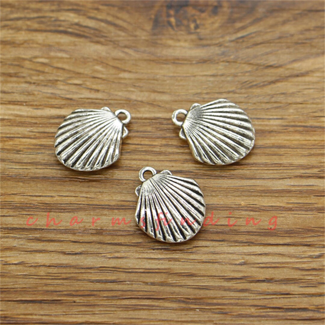 10pcs Shell Charms 3D Seashell Charm Double Sided Antique Silver Tone ...