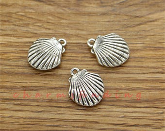 10pcs Shell Charms 3D Seashell Charm Double Sided Antique Silver Tone 15x18mm cf3565