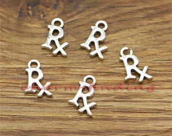 50pcs Rx Charms Pharmacist Charms Antique Silver Tone 15x10mm cf1576
