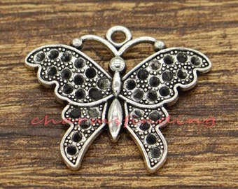 10pcs Large Butterfly Charms Moth Insect Charms Antique Silver Tone 29x35mm cf2672