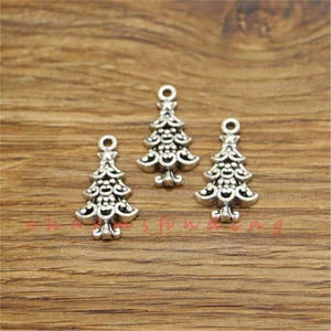 50 breloques pour sapin de Noël, breloques pour arbre, breloques pour les fêtes, ton argent antique, 23 x 13 mm cf3765
