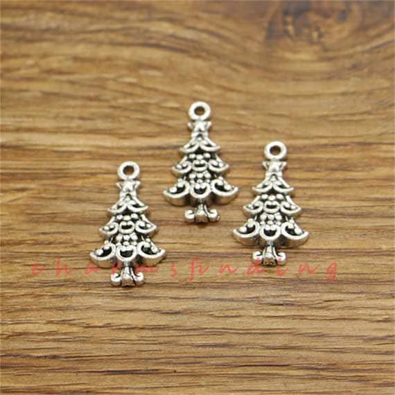 50pcs Christmas Tree Charms Tree Charms Holiday Charms Antique Silver Tone 23x13mm cf3765