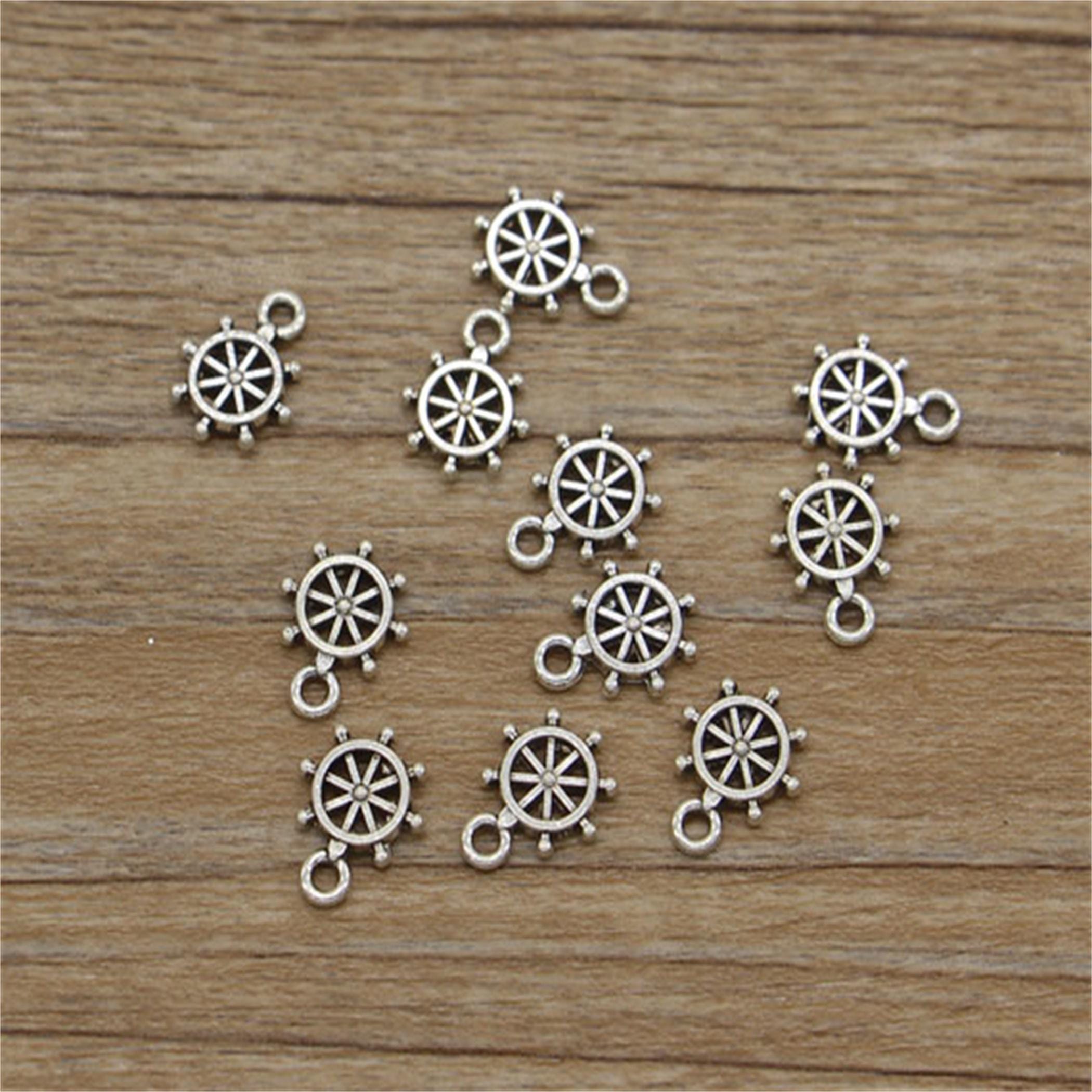 100pcs Helm Charms Ships Wheel Bulk Charms Antique Silver Tone 9x12mm cf1128