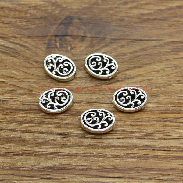 30/60pcs Silver Metal Swirl Scroll Fower Beads Spacers Antique Silver Tone Beads 10x12x4mm 1mm hole beads cf4749