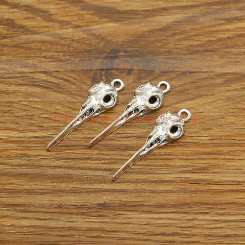 15pcs Vogel Schedel Charme Skelet Charms Vogel Schedel Hanger Charms Antiek Zilver Toon 11x37x6mm cf4877