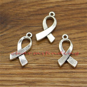 20pcs Breast Cancer Ribbon Charms Awareness Ribbon Anticancer Antique Silver Tone 12x23mm cf1382