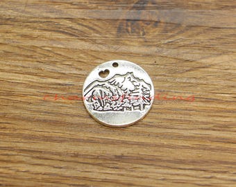 10pcs Forest Charms Mountain and Trees Evergreen Wood Charms Antique Silver Tone 24x25mm cf5167