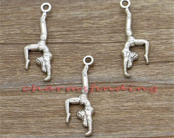 50pcs Gymnastics Charms Double Sided Charms Antique Silver Tone 30x11mm cf1584