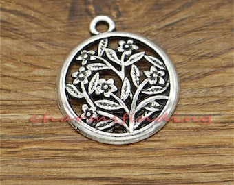 10pcs Flower Charms Floral Charms Pendant Antique Silver Tone 27x23mm cf2291