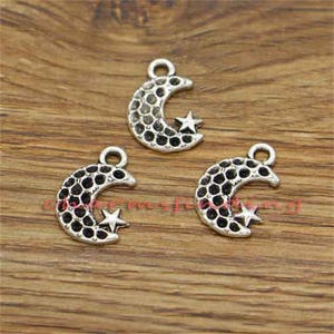 30pcs Moon and Star Charms Celestial Charms Antique Silver Tone 13x19mm cf3055