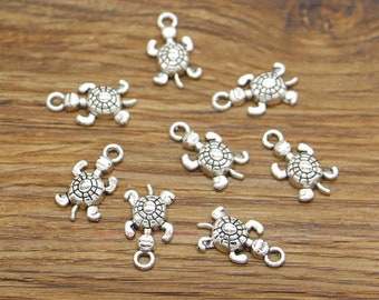 50pcs Turtle Connector Charms Tortoise Charms Animal Charms Antique Silver Tone 10x19mm cf3940