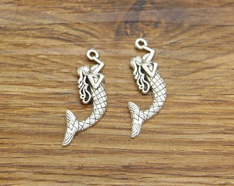 20pcs Mermaid Charms Ocean Sea Charms Antique Silver Tone 14x35mm cf4208