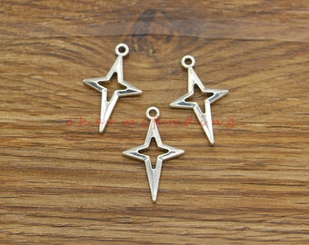 50/100pcs Shiny Star Charms Double Sided Charms Bulk Charms Antique Silver Tone 10x23mm cf4420