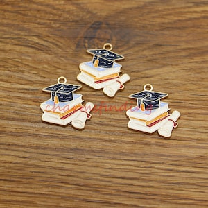 10pcs Graduation Hat Charms Hat Charms Gold Plated Tone Enamel Charms 22x22mm cf5121
