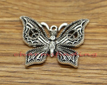 10pcs Large Butterfly Charms Pendant Moth Insect Charms Antique Silver Tone 37x30mm cf3086