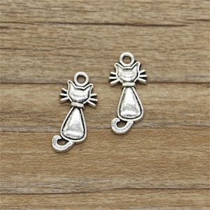 30pcs Cat Connectors Charm Kitten Charms Antique Silver Tone 11x22mm cf1188
