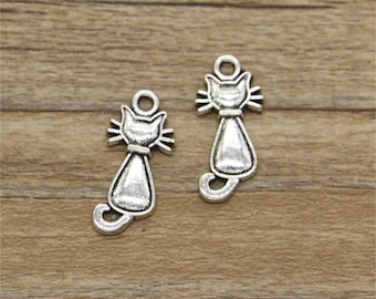 30pcs Cat Connectors Charm Kitten Charms Antique Silver Tone 11x22mm cf1188