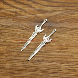 15pcs Sword Charms Pendants Antique Silver Tone 13x59mm cf5174
