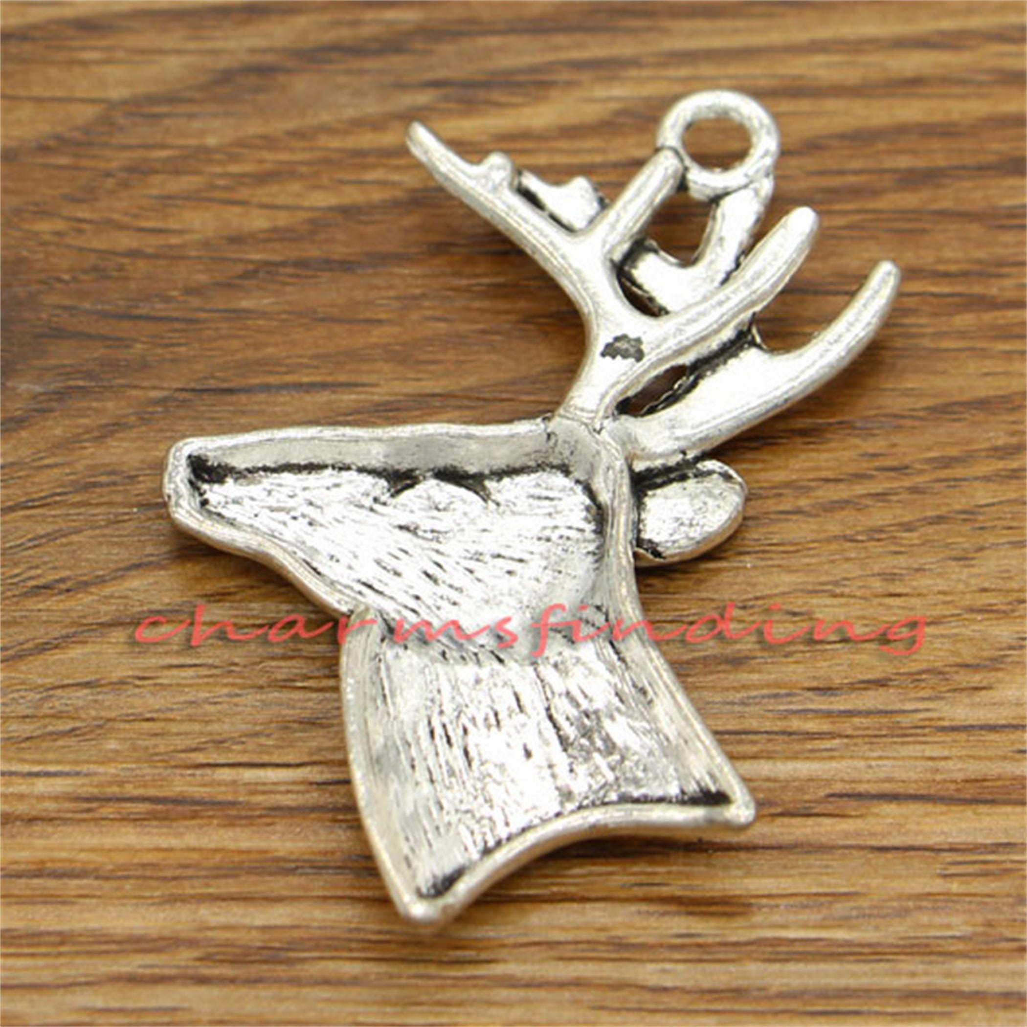 トナカイ 鹿の頭チャーム 動物チャーム アンティークシルバートーン 44