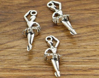 30pcs Ballerina Charms Dancer Charm Antique Silver Tone 10x27mm cf1854