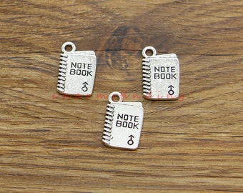 25stk Notizbuch Notebook Charms Abstand Buch Charme Lehrer Schule Büro Charme Antik Silber Ton 11x18mm cz4669