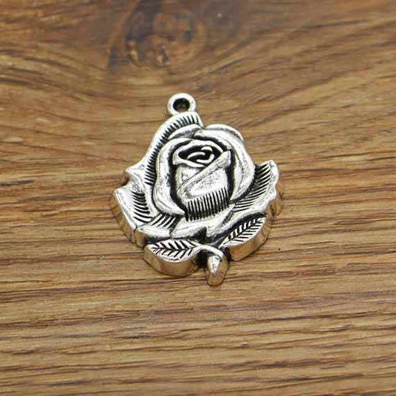 5pcs Large Flower Charms Pendants Rose Charms Antique Silver Etsy