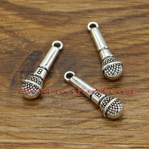 20pcs Microphone Charms 3D Antique Silver Tone 25x7mm cf0131 image 2