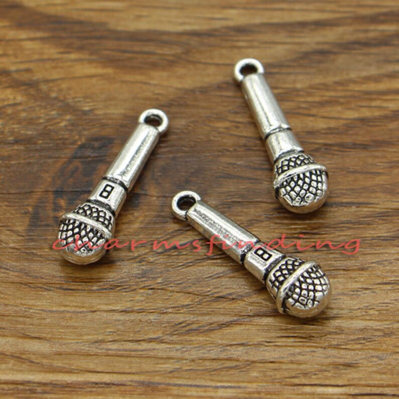 20pcs Microphone Charms 3D Antique Silver Tone 25x7mm cf0131 image 2